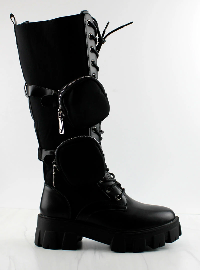 Nature Breeze COMPACT-03 HI Womans Knee High Double Pouch Combat Boots 5 Nature Breeze COMPACT-03 HI Womans Knee High Double Pouch Combat Boots