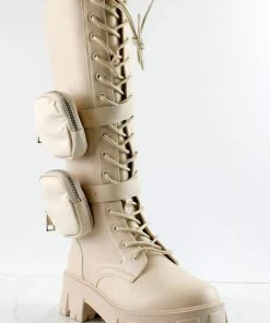 Nature Breeze COMPACT-03 HI Womans Knee High Double Pouch Combat Boots