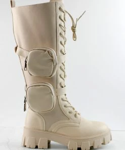 Nature Breeze COMPACT-03 HI Womans Knee High Double Pouch Combat Boots