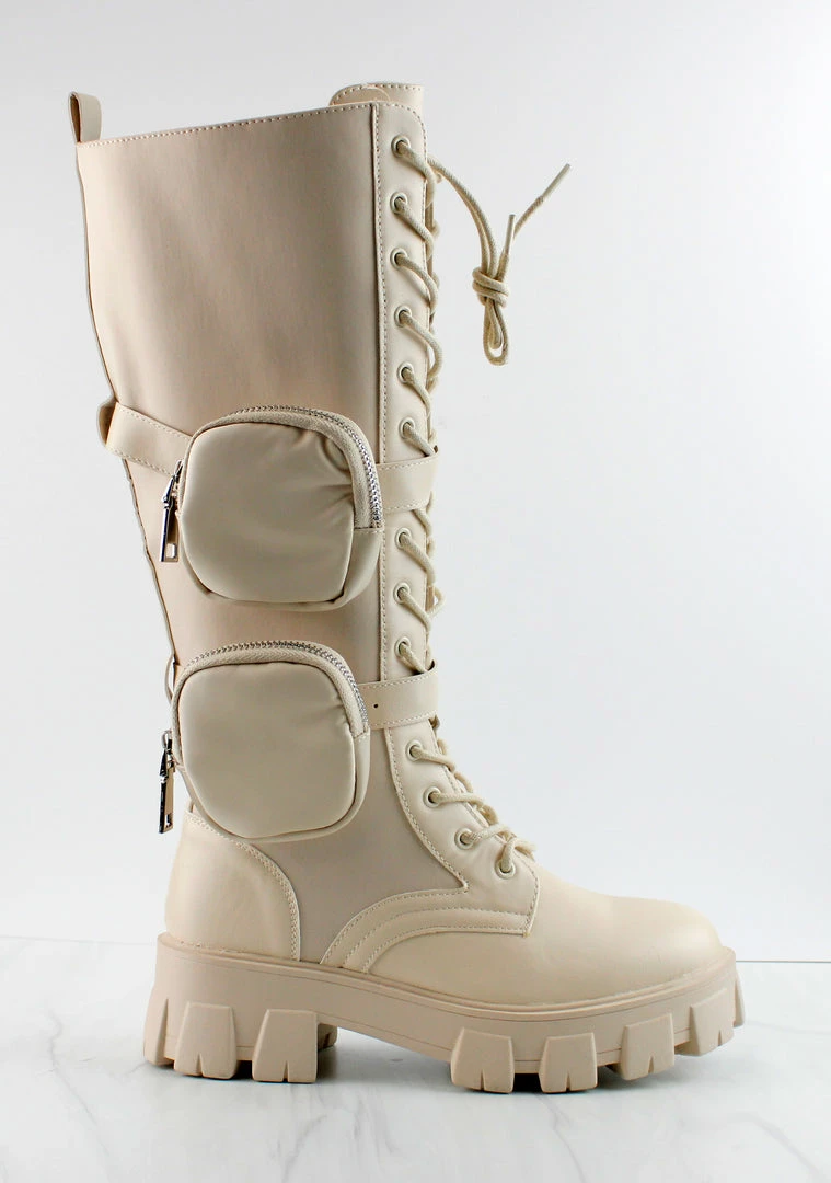 Nature Breeze COMPACT-03 HI Womans Knee High Double Pouch Combat Boots 2 Nature Breeze COMPACT-03 HI Womans Knee High Double Pouch Combat Boots