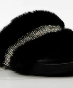 Top Moda Cab 36 Womens Faux Fur Slides With Rhinestone Band Women's