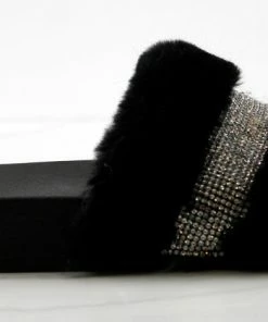 Top Moda Cab 36 Womens Faux Fur Slides With Rhinestone Band Women's
