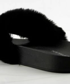 Top Moda Cab 36 Womens Faux Fur Slides With Rhinestone Band Women's