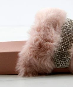 Top Moda Cab 36 Womens Faux Fur Slides With Rhinestone Band Women's