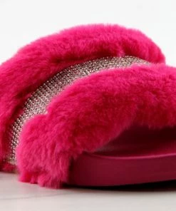 Top Moda Cab 36 Womens Faux Fur Slides With Rhinestone Band Women's