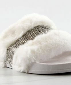 Top Moda Cab 36 Womens Faux Fur Slides With Rhinestone Band Women's