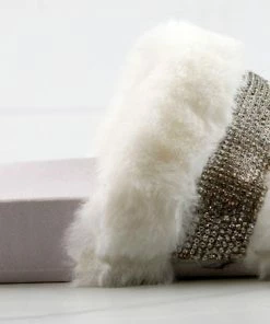 Top Moda Cab 36 Womens Faux Fur Slides With Rhinestone Band Women's