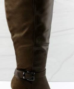 Top Moda Chapo 1 Womens Knee High Buckle Accent Zipper Closure Almond Toe Block Heeled Boots Women's