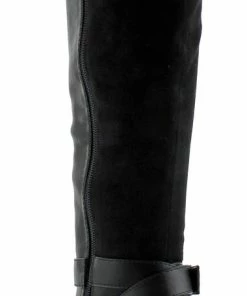 Top Moda Chapo 1 Womens Knee High Buckle Accent Zipper Closure Almond Toe Block Heeled Boots Women's