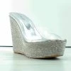 Bamboo Chosen 34 Womens Clear Strap Rhinestone Wedge Mules Women's