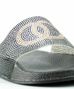 SBUP Women's Circle 100 Womens Wide Rhinestone Strap Slip On Sandals