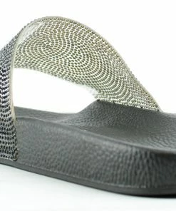 SBUP Women's Circle 100 Womens Wide Rhinestone Strap Slip On Sandals
