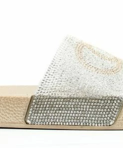 SBUP Women's Circle 100 Womens Wide Rhinestone Strap Slip On Sandals