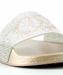 SBUP Women's Circle 100 Womens Wide Rhinestone Strap Slip On Sandals