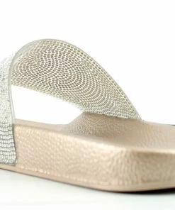 SBUP Women's Circle 100 Womens Wide Rhinestone Strap Slip On Sandals