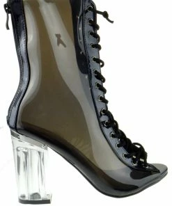 Forever Clear 45 Womens Lucite Chunky Heel Lace Up Sandals