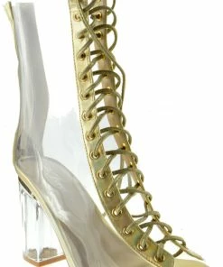 Forever Clear 45 Womens Lucite Chunky Heel Lace Up Sandals