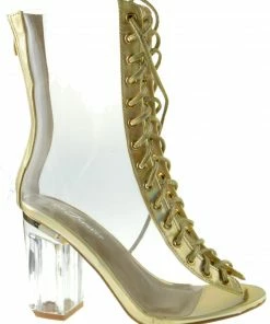 Forever Clear 45 Womens Lucite Chunky Heel Lace Up Sandals