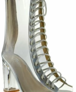 Forever Clear 45 Womens Lucite Chunky Heel Lace Up Sandals