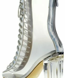 Forever Clear 45 Womens Lucite Chunky Heel Lace Up Sandals