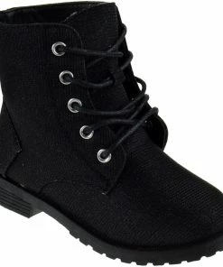 Soda Girl's Cori Little Girls Rhinestone Lace Up Combat Boot