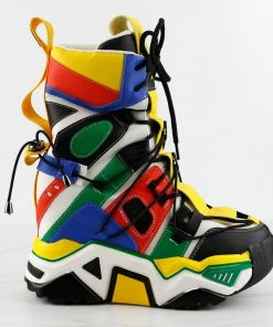 Anthony Wang Damson 09 Womens Mid Calf Multi Tone Platform Lace Up Fashion Sneakers