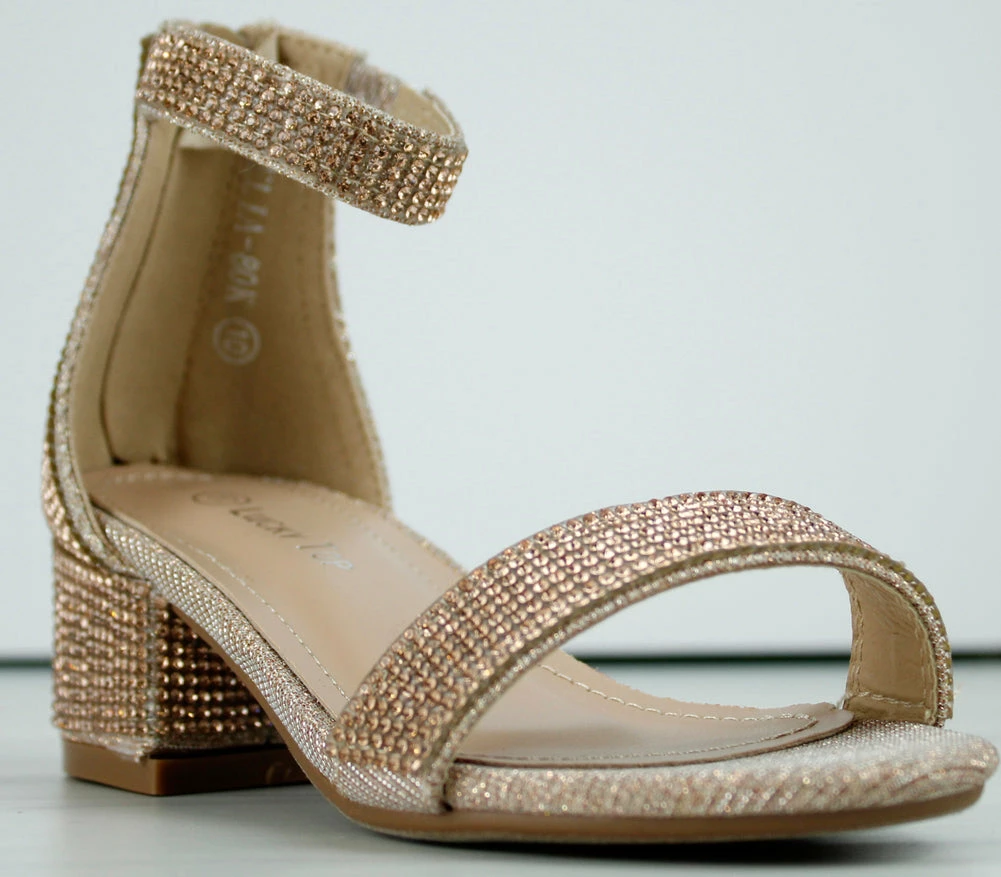 Lucky Top Delia 80K Little Girl's Rhinestone Chunky Low Dress Heeled Sandals 1 Lucky Top Delia 80K Little Girl's Rhinestone Chunky Low Dress Heeled Sandals