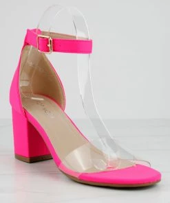 Top Moda Diamond 3 Womens Open Toe Lucite Upper Strap Chunky Heels