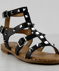 Forever Ding 41 Womens Spike Embellished Straps Short Gladiator Sandals Women's