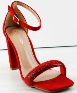 Top Moda Doc 1 Women's Strappy Rhinestone Dress Chunky Heels