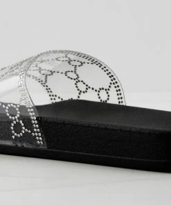 Lemonade Women's Extra Fly Womens Lucite Strap Rhinestone Embellished Slides