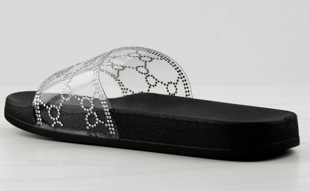 Lemonade Women's Extra Fly Womens Lucite Strap Rhinestone Embellished Slides 2 Lemonade Women's Extra Fly Womens Lucite Strap Rhinestone Embellished Slides
