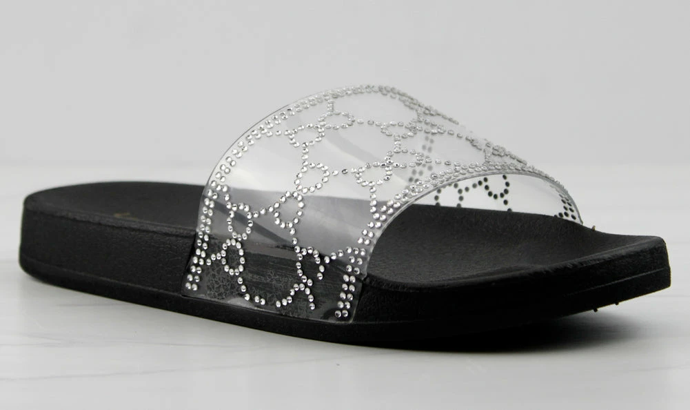 Lemonade Women's Extra Fly Womens Lucite Strap Rhinestone Embellished Slides 1 Lemonade Women's Extra Fly Womens Lucite Strap Rhinestone Embellished Slides