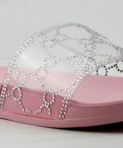 Lemonade Women's Extra Fly Womens Lucite Strap Rhinestone Embellished Slides 12 Lemonade Women's Extra Fly Womens Lucite Strap Rhinestone Embellished Slides