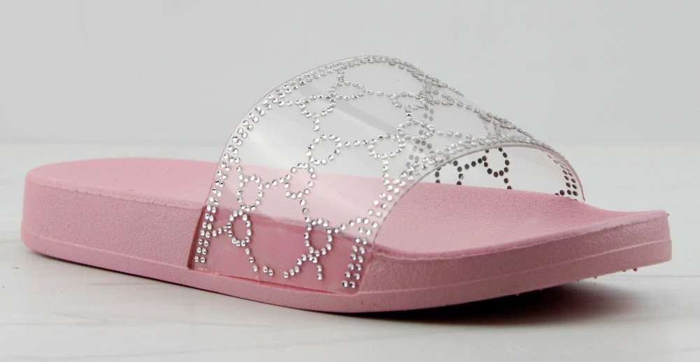 Lemonade Women's Extra Fly Womens Lucite Strap Rhinestone Embellished Slides 4 Lemonade Women's Extra Fly Womens Lucite Strap Rhinestone Embellished Slides