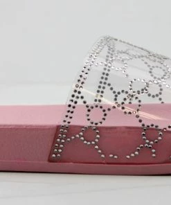 Lemonade Women's Extra Fly Womens Lucite Strap Rhinestone Embellished Slides 14 Lemonade Women's Extra Fly Womens Lucite Strap Rhinestone Embellished Slides