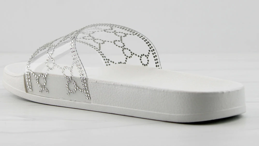 Lemonade Women's Extra Fly Womens Lucite Strap Rhinestone Embellished Slides 8 Lemonade Women's Extra Fly Womens Lucite Strap Rhinestone Embellished Slides