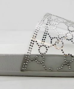 Lemonade Women's Extra Fly Womens Lucite Strap Rhinestone Embellished Slides 17 Lemonade Women's Extra Fly Womens Lucite Strap Rhinestone Embellished Slides