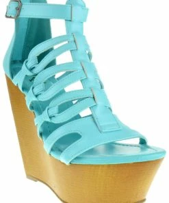 SHOE BARGAIN WAREHOUSE (WWW.SBWSHOES.COM) Ellen 03 Women's High Wooden Strappy Wedged Sandal
