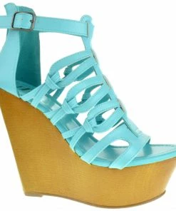 SHOE BARGAIN WAREHOUSE (WWW.SBWSHOES.COM) Ellen 03 Women's High Wooden Strappy Wedged Sandal