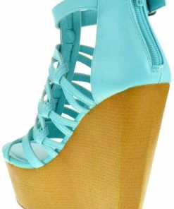 SHOE BARGAIN WAREHOUSE (WWW.SBWSHOES.COM) Ellen 03 Women's High Wooden Strappy Wedged Sandal