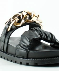 YOKI Women's Elza Womens Double Strap Chain Accent Slip On Sandals