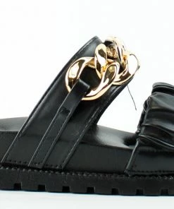 YOKI Women's Elza Womens Double Strap Chain Accent Slip On Sandals