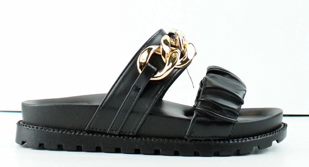 YOKI Women's Elza Womens Double Strap Chain Accent Slip On Sandals 2 YOKI Women's Elza Womens Double Strap Chain Accent Slip On Sandals