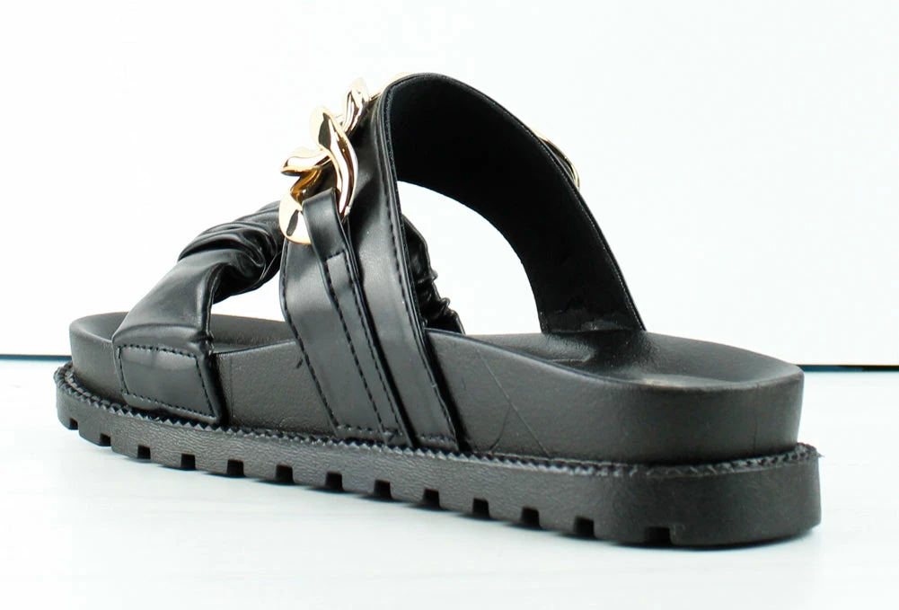 YOKI Women's Elza Womens Double Strap Chain Accent Slip On Sandals 3 YOKI Women's Elza Womens Double Strap Chain Accent Slip On Sandals