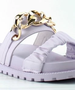 YOKI Women's Elza Womens Double Strap Chain Accent Slip On Sandals 9 YOKI Women's Elza Womens Double Strap Chain Accent Slip On Sandals