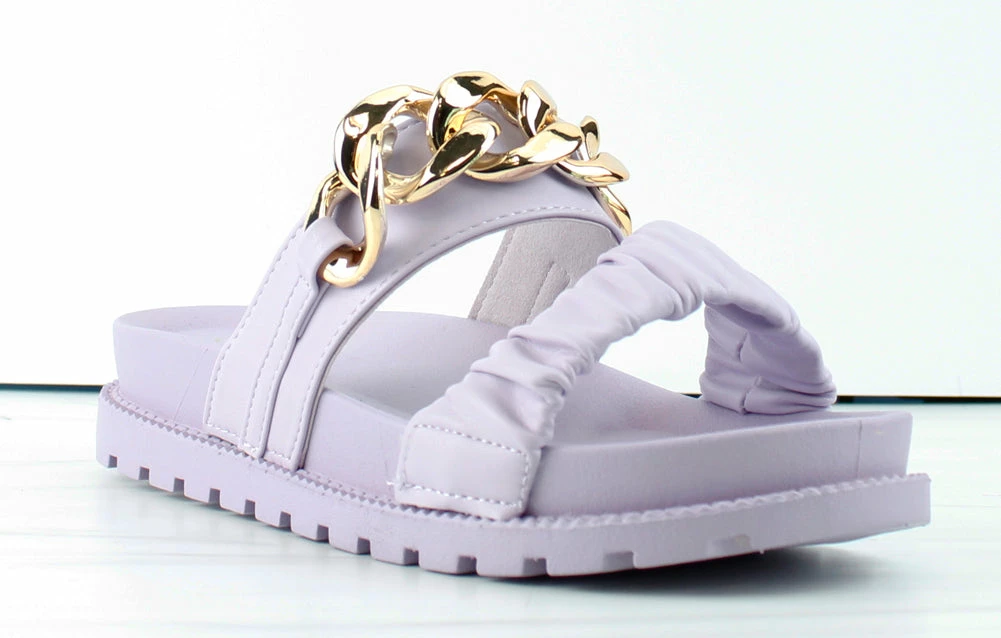 YOKI Women's Elza Womens Double Strap Chain Accent Slip On Sandals 4 YOKI Women's Elza Womens Double Strap Chain Accent Slip On Sandals