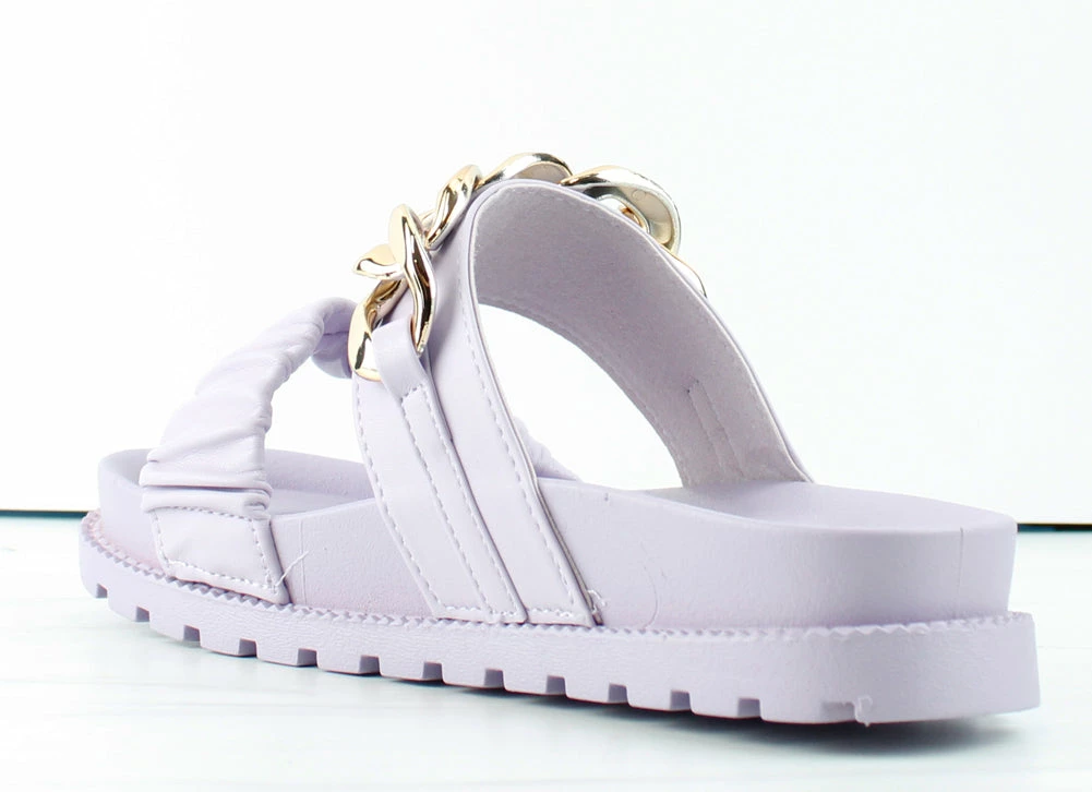 YOKI Women's Elza Womens Double Strap Chain Accent Slip On Sandals 6 YOKI Women's Elza Womens Double Strap Chain Accent Slip On Sandals