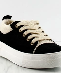 Cityclassified Women's Endear Womens Lace Up Shearling Low Top Sneakers