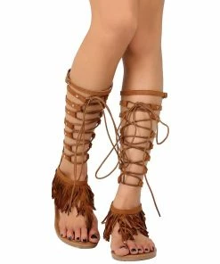 Nature Breeze Foxy 02 Womens Lace Up Fringe High Gladiator Sandals LIQUIDATIONS!
